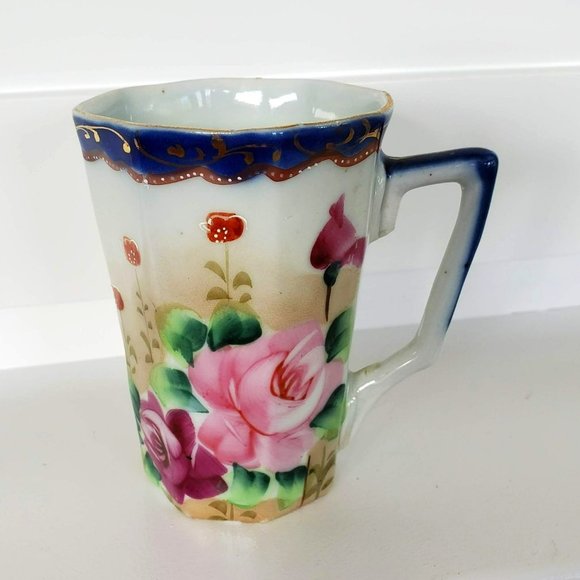 Antique Te-Oh Nippon Hand Painted Cider Lemonade Mug, Roses Pattern, Porcelain - Picture 1 of 7